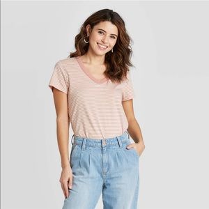 Pink striped v-neck tshirt